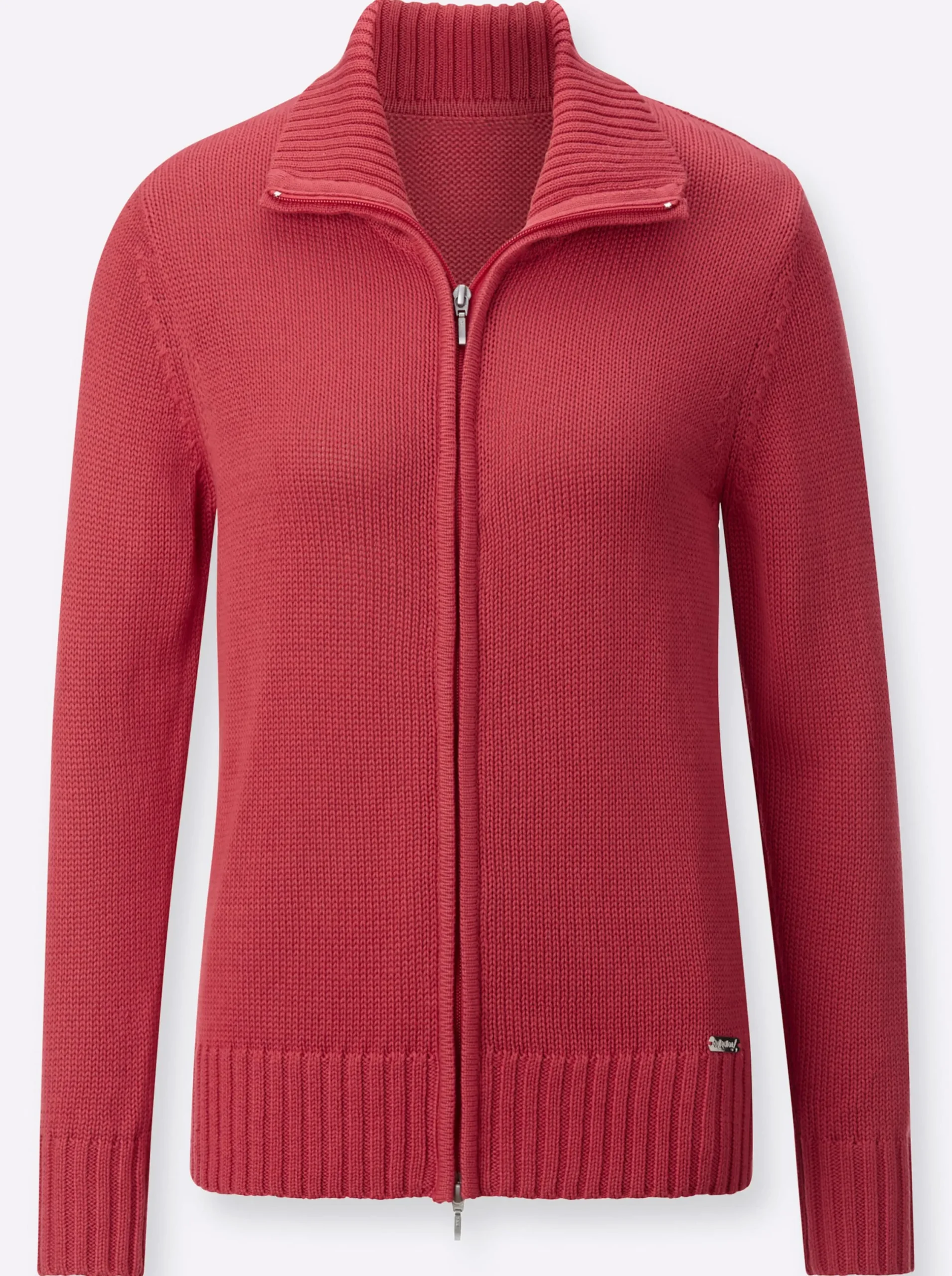 Strickjacken| Strickjacke mit 2-Wege-Reißverschluss korallenrot