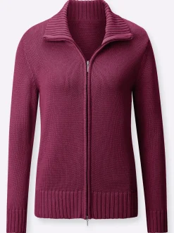 Strickjacken| Strickjacke mit 2-Wege-Reißverschluss fuchsia