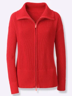 Strickjacken|heine Strickjacke mit 2-Wege-Zipper rot