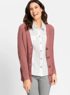 Strickjacken| Strickjacke mit Zopf - und Rippenmuster rosenholz