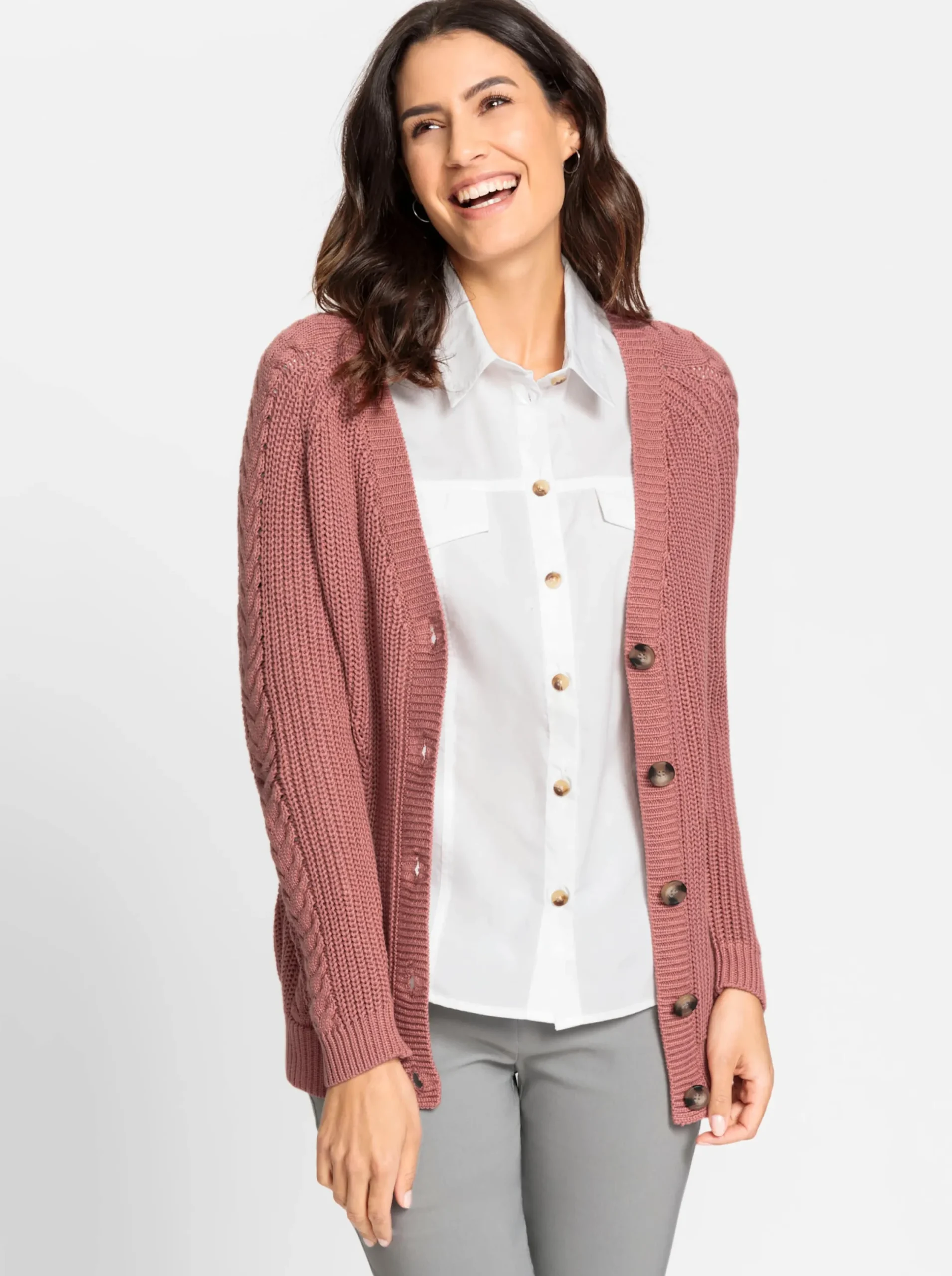 Strickjacken| Strickjacke mit Zopf - und Rippenmuster rosenholz