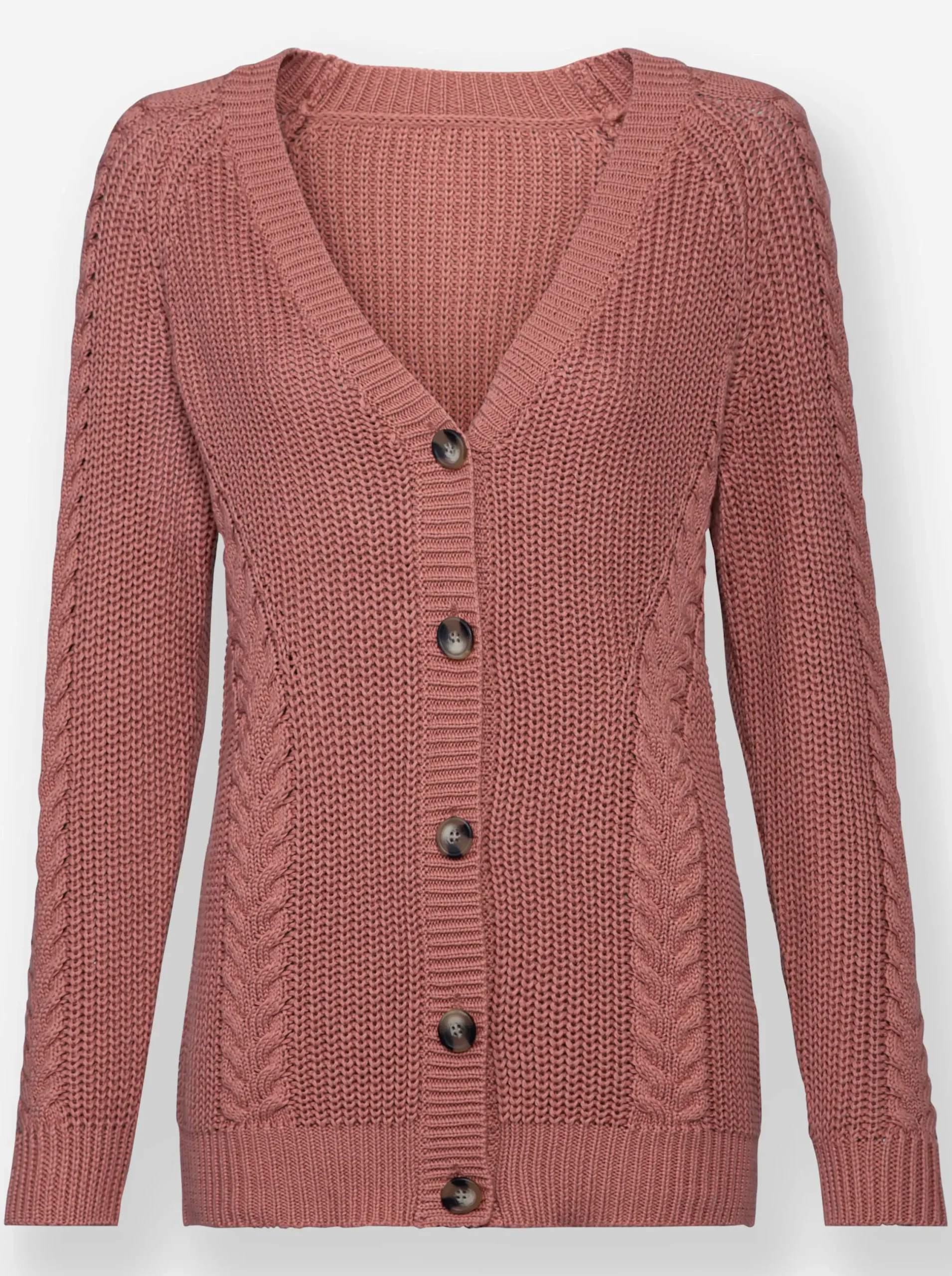 Strickjacken| Strickjacke mit Zopf - und Rippenmuster rosenholz