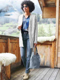 Strickjacken|heine Strickjacke mit Zopfmuster allover hellgrau-meliert