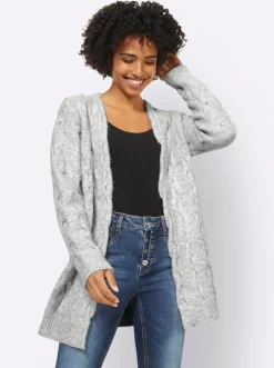 Strickjacken|heine Strickjacke mit Zopfmuster allover hellgrau-meliert