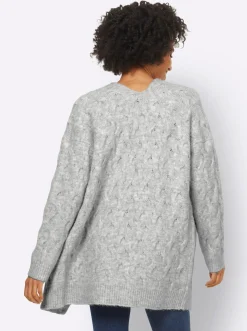 Strickjacken|heine Strickjacke mit Zopfmuster allover hellgrau-meliert