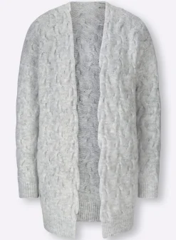 Strickjacken|heine Strickjacke mit Zopfmuster allover hellgrau-meliert