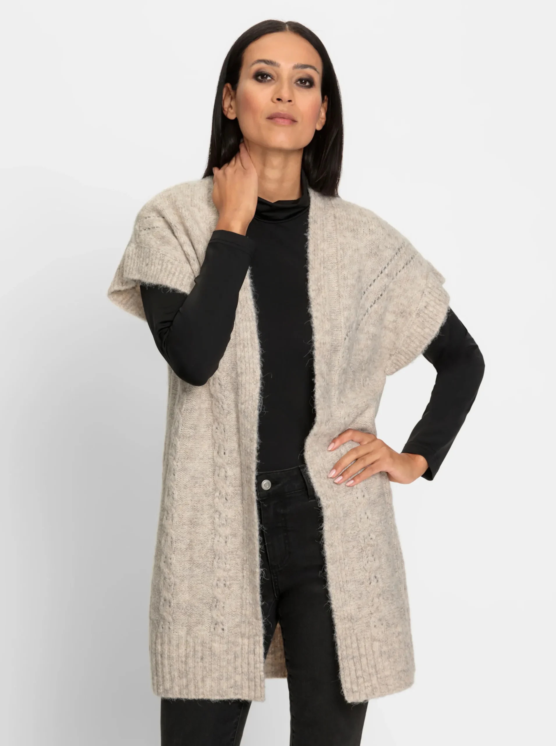 Strickjacken|heine Strickjacke ohne Verschluss sesam-champagner-meliert