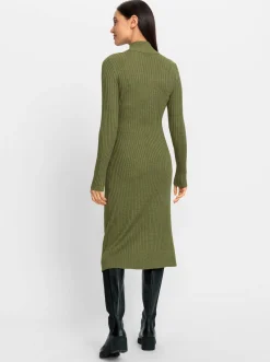 Kleider|heine Strickkleid oliv-champagner-meliert