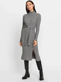Kleider|heine Strickkleid grau-champagner-meliert