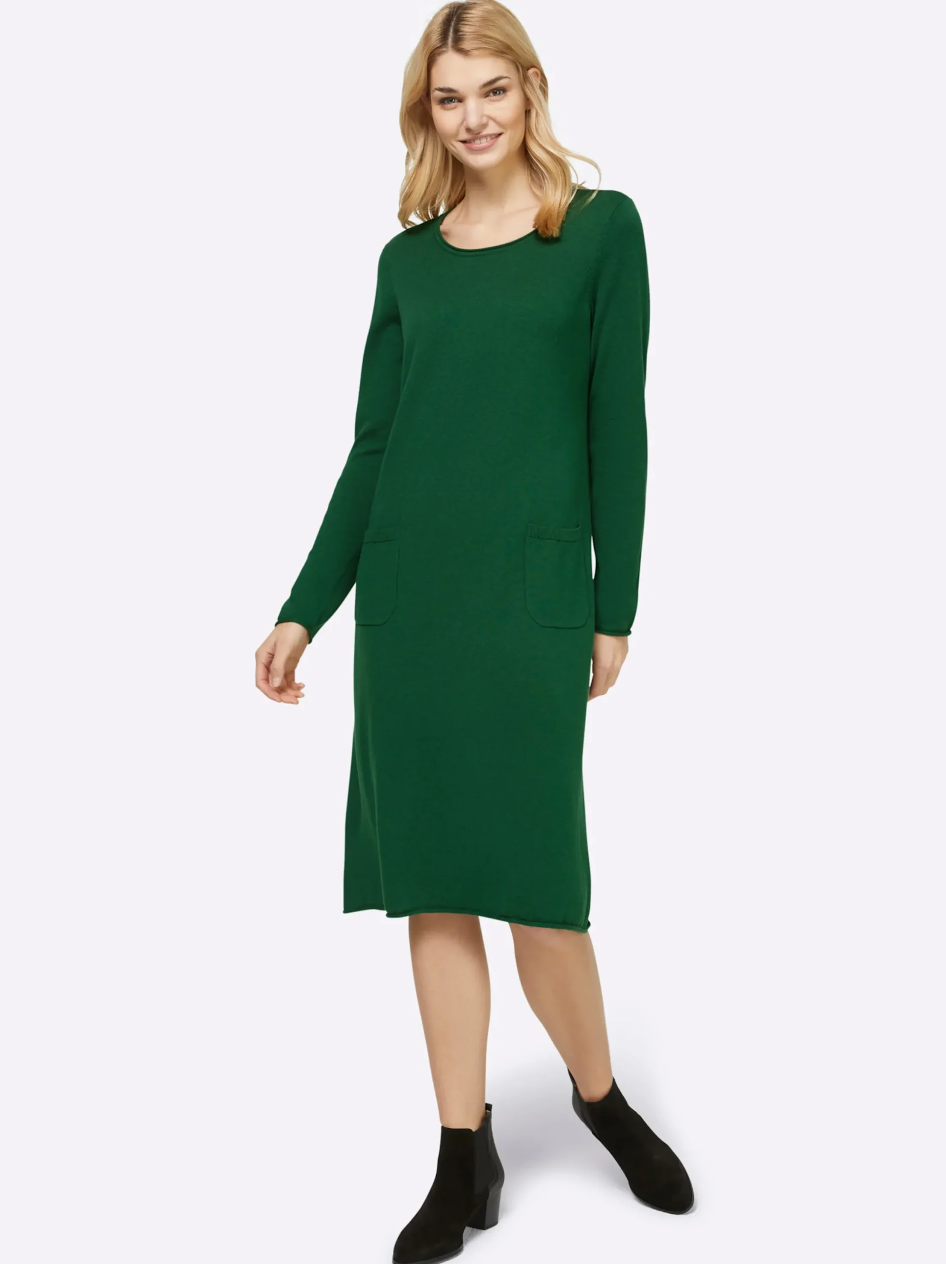Basics|heine Strickkleid im Viskose-Baumwoll-Mix moos
