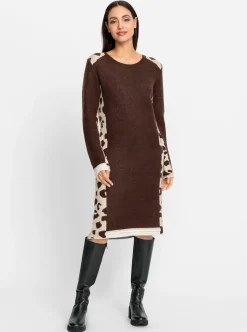 Kleider|heine Strickkleid mit Leo-Muster schoko
