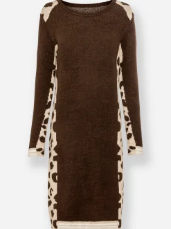 Kleider|heine Strickkleid mit Leo-Muster schoko