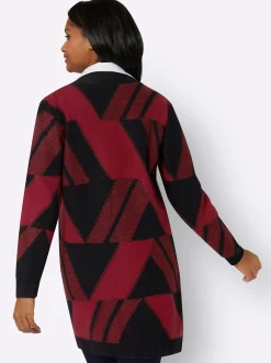 Strickjacken| Strickmantel dunkelrot-schwarz-gemustert