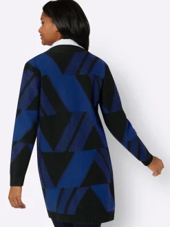 Strickjacken| Strickmantel royalblau-schwarz-gemustert