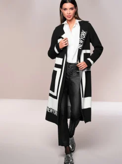 Strickjacken|heine Strickmantel schwarz-ecru-gemustert