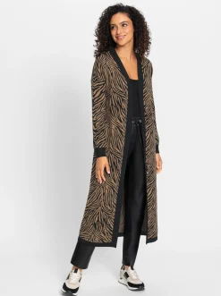 Strickjacken| Strickmantel im Animal-Jacquardmuster schwarz-camel-gemustert