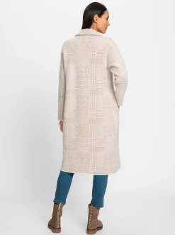 Strickjacken|heine Strickmantel im Karomuster ecru-beige-gemustert