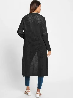 Strickjacken|heine Strickmantel mit Ajourmuster schwarz