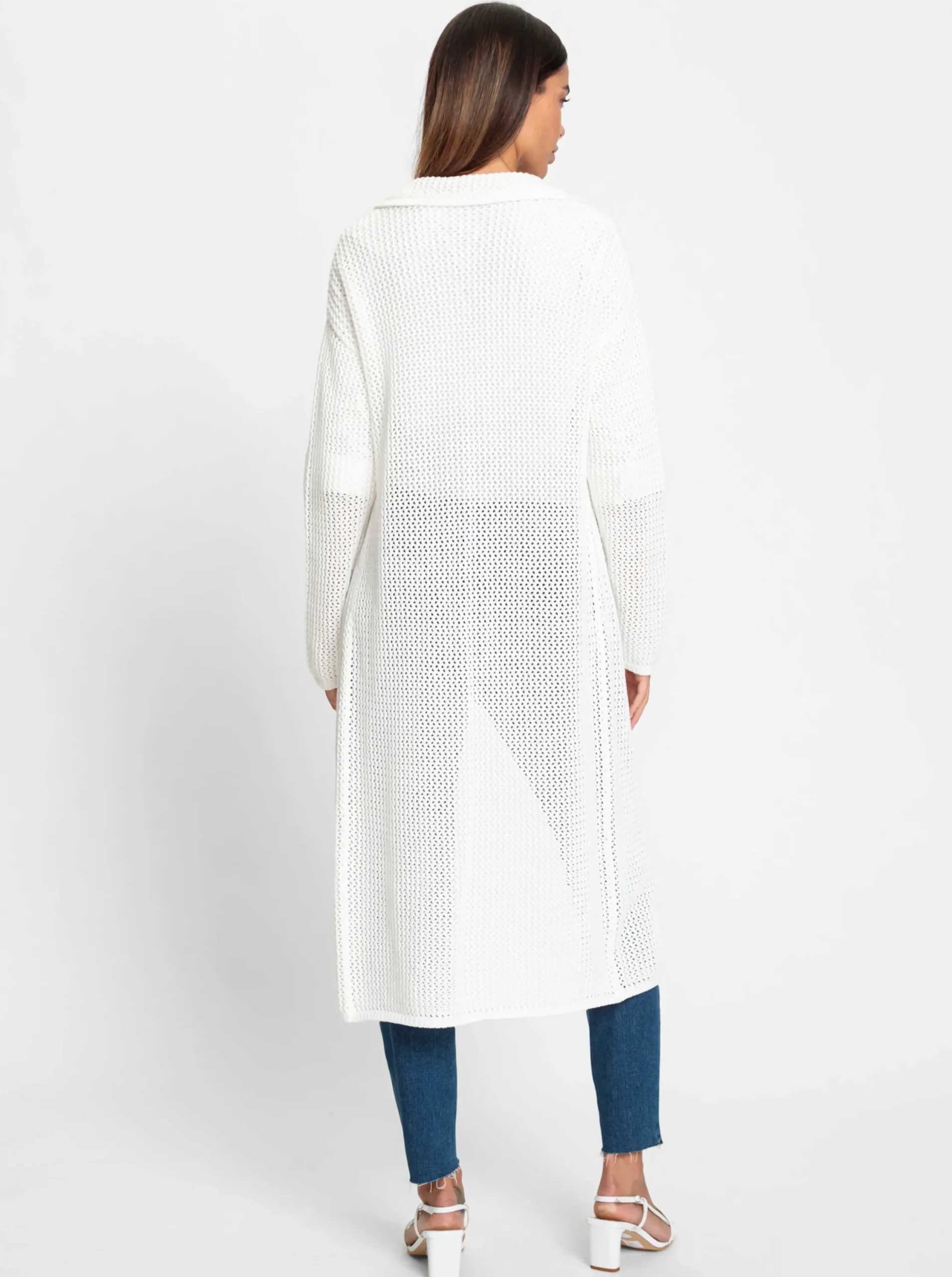 Strickjacken|heine Strickmantel mit Ajourmuster ecru