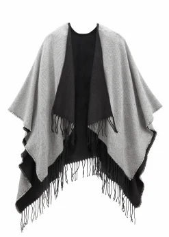 Strickjacken|LASCANA Strickponcho grau-schwarz