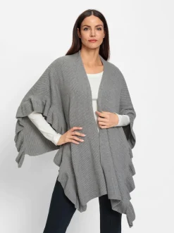 Strickjacken|heine Strickponcho mit Volants grau-meliert