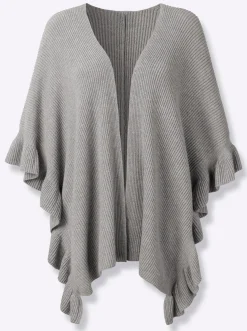 Strickjacken|heine Strickponcho mit Volants grau-meliert