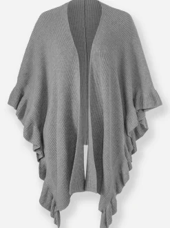 Strickjacken|heine Strickponcho mit Volants grau-meliert
