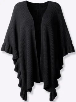 Jacken|Strickjacken|heine Strickponcho mit Volants schwarz