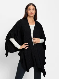 Jacken|Strickjacken|heine Strickponcho mit Volants schwarz