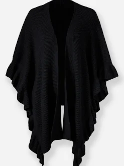 Jacken|Strickjacken|heine Strickponcho mit Volants schwarz