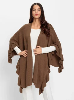 Jacken|Strickjacken|heine Strickponcho mit Volants braun