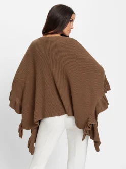 Jacken|Strickjacken|heine Strickponcho mit Volants braun