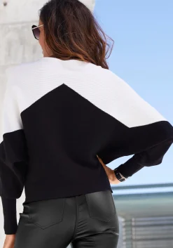 Strandmode|Pullover|LASCANA Strickpullover weiß-schwarz
