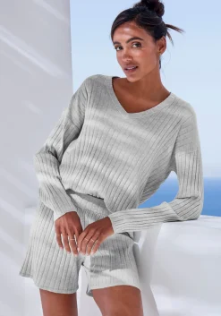 Pullover| Strickpullover hellgrau-meliert