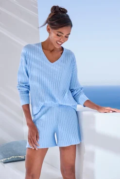 Pullover| Strickpullover blau-meliert