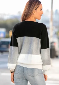 Strandmode|LASCANA Strickpullover schwarz-grau-creme