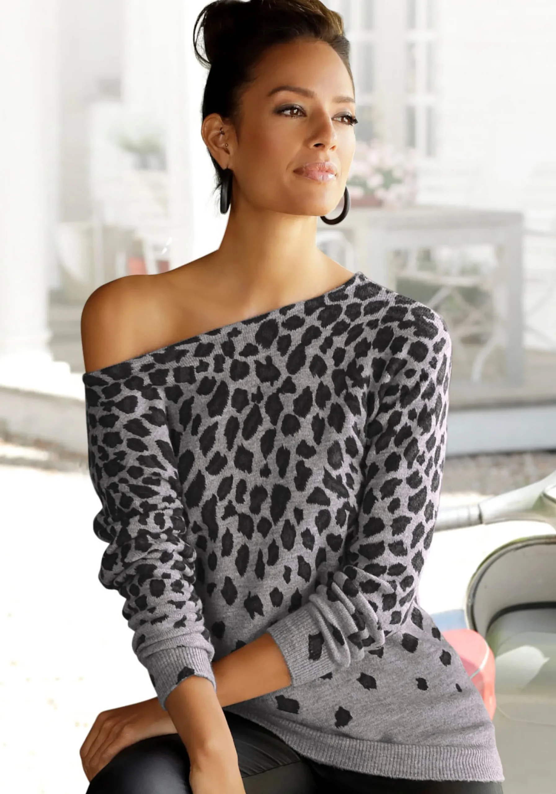 Strandmode|Pullover|LASCANA Strickpullover grau-meliert-leo