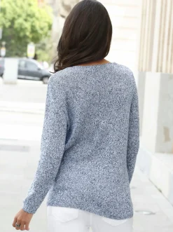 Pullover| Strickpullover aus Melangegarn blau-meliert
