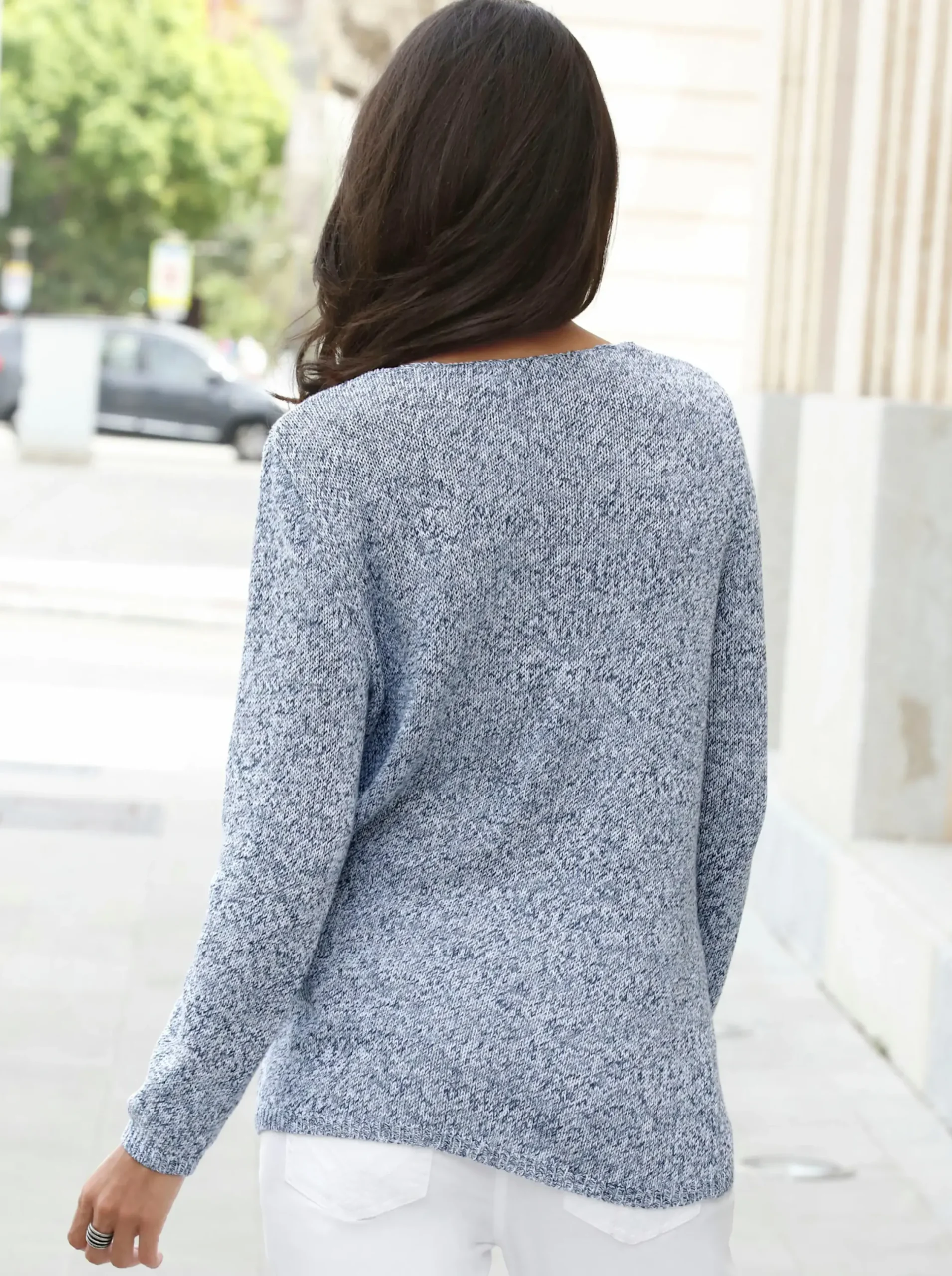 Pullover| Strickpullover aus Melangegarn blau-meliert