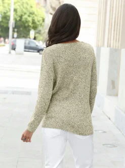 Pullover| Strickpullover aus Melangegarn grün-meliert