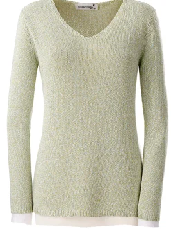 Pullover| Strickpullover aus Melangegarn grün-meliert