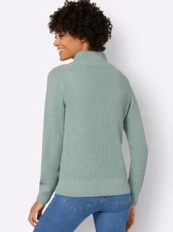 Pullover| Strickpullover mit überlappendem Stehkragen kalkmint