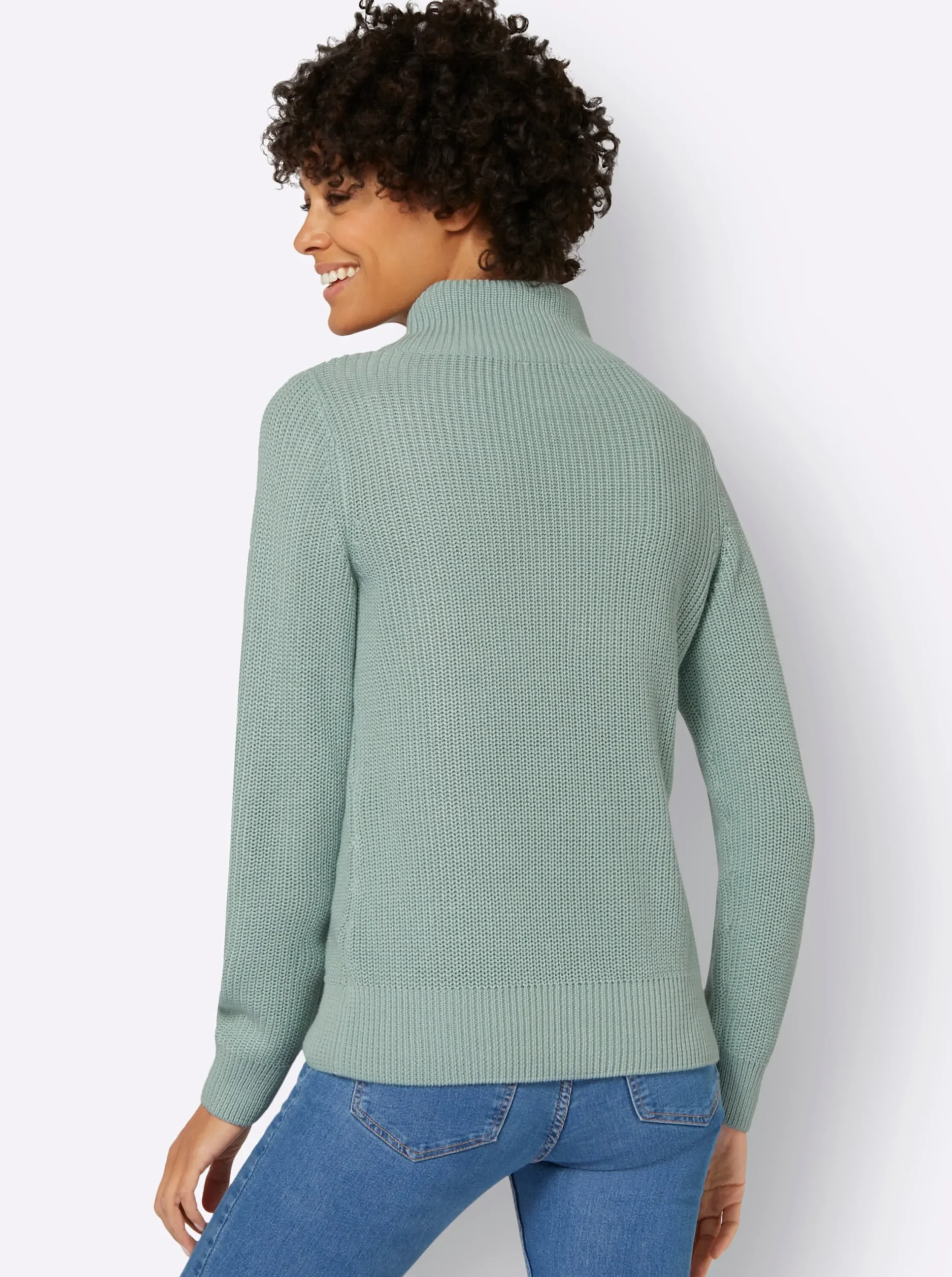 Pullover| Strickpullover mit überlappendem Stehkragen kalkmint