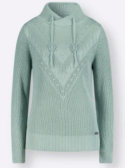 Pullover| Strickpullover mit überlappendem Stehkragen kalkmint