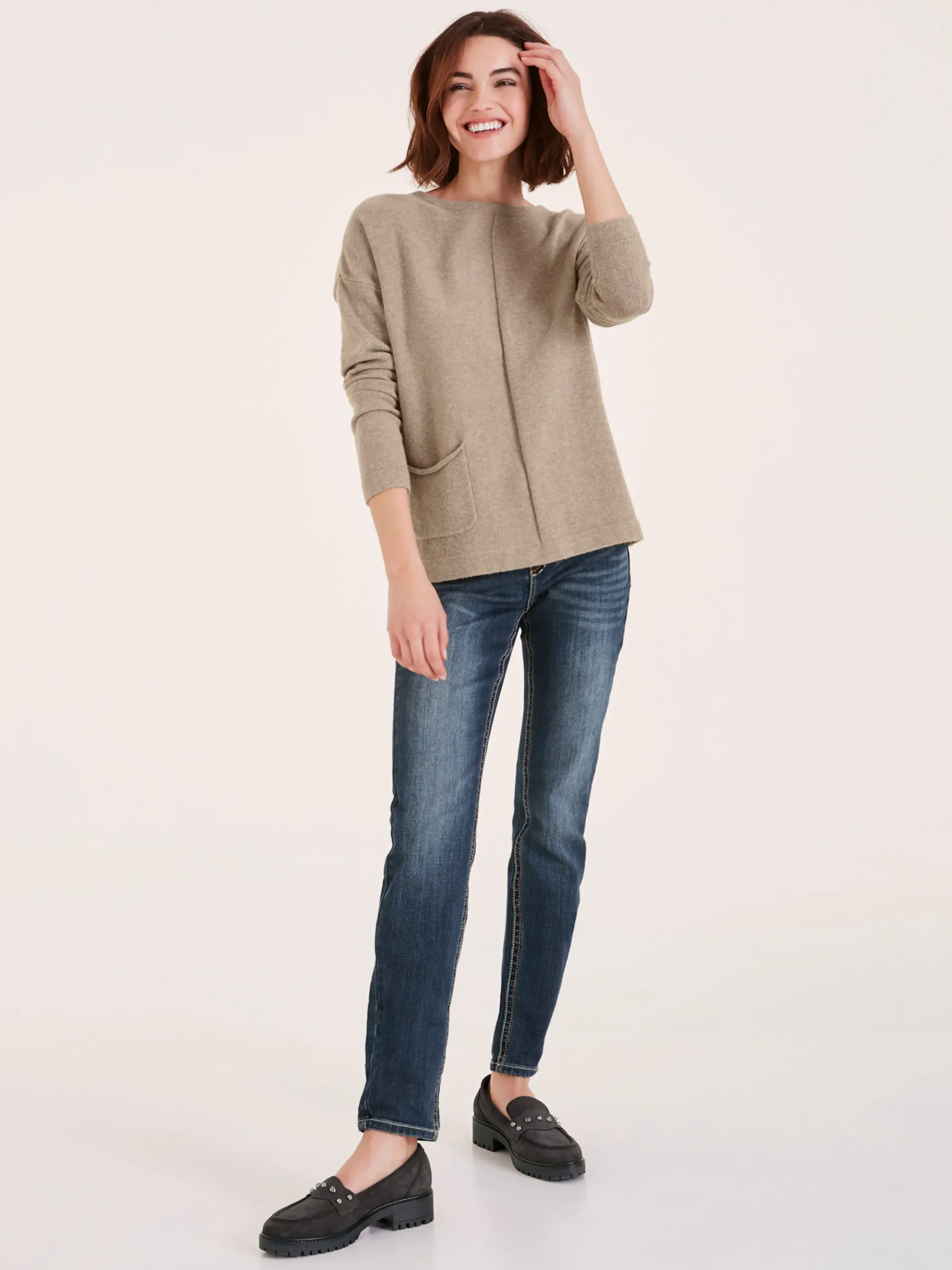 Basics|Pullover|heine Strickpullover mit Effektgarn taupe