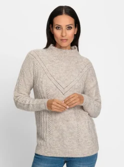 Pullover|heine Strickpullover mit geripptem Stehkragen sesam-champagner-meliert