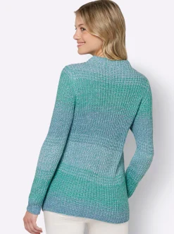 Pullover| Strickpullover mit Kelchkragen blaugrün-bleu-meliert