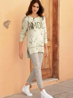 Pullover|heine Strickpullover mit Schriftzug sand-gemustert