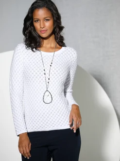 Pullover| Strickpullover mit Strukturmuster weiß
