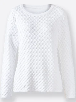 Pullover| Strickpullover mit Strukturmuster weiß
